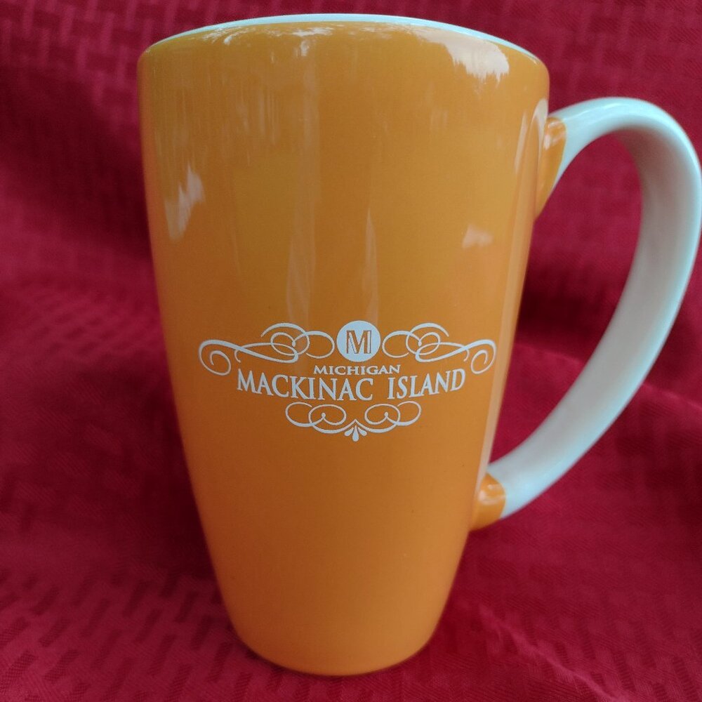 NEW Orange and White Michigan Mackinac Island 15 ounce Mug